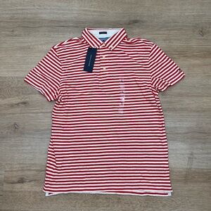 NWT Tommy Hilfiger Stripped Polo Tshirt Mens Size Small White Red Linen